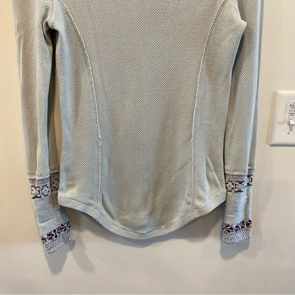 Free People Rosey Seaspray Waffle Embellished Cuff Thermal Top large - Picture 4 of 11